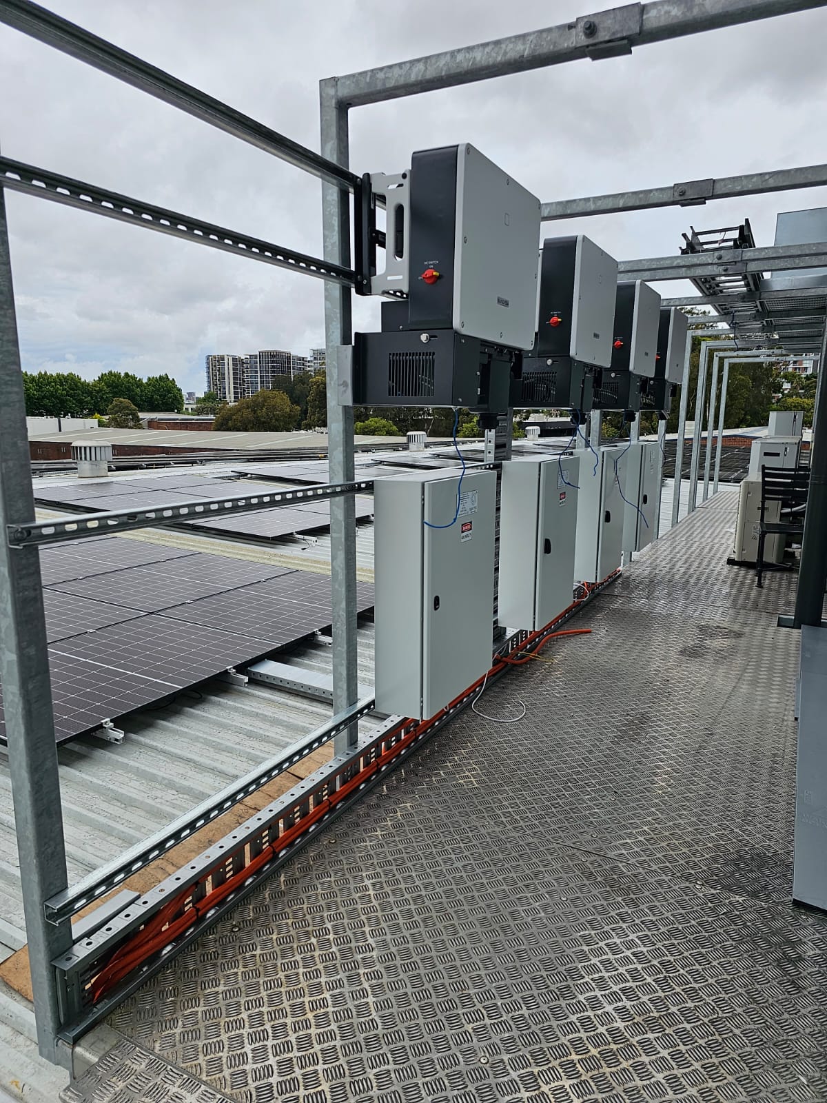 Commercial rooftop inverter and electrical equipment installation