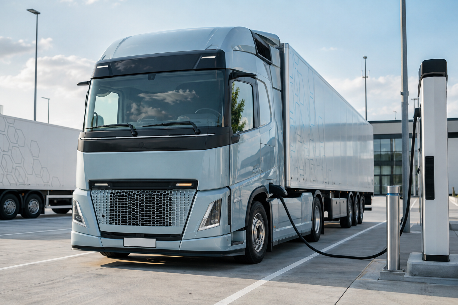Electric truck fleet charging at an Australian logistics depot